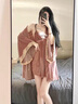 萱絲莎品牌性感睡衣女火辣款秋冬季絲絨帶胸墊吊帶睡裙女短裙誘惑睡袍 豆沙粉（帶胸墊）絲絨款  M 80-110斤 曬單實(shí)拍圖