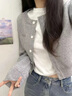 妃奧絨秋季軟糯潮流短款ins灰色針織衫開衫女慵懶風(fēng)寬松高級感毛衣外套 灰色 M 曬單實(shí)拍圖