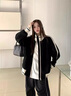 黑色運(yùn)動(dòng)夾克外套女春秋款棒球服歐美高街新款2024年 黑色 3XL 曬單實(shí)拍圖