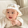 李晨曦（Lichenxi）女寶寶帽子春夏季漁夫帽公主洋氣時(shí)尚網(wǎng)紗蝴蝶結(jié)抽繩小女孩遮陽帽 萌銀光閃閃抽繩盆帽—米色 適合4-30個(gè)月寶寶頭圍43-50CM 曬單實(shí)拍圖