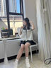 魅姿茉韓系學(xué)院風(fēng)兩件套女夏季設(shè)計感短袖條紋襯衫上衣+百搭A(yù)字半身裙 條紋襯衫+黑色裙子（套裝） L 曬單實拍圖