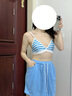 九寸陽(yáng)光韓版ins時(shí)尚新款泳衣女性感分體小胸比基尼三件套溫泉度假游泳衣 條紋泳裝藍色 XL碼 曬單實(shí)拍圖