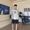 TAGD中國 復(fù)古條紋格子拼接冰感短袖襯衫夏季新款設(shè)計感寬松休閑襯衣 黑色 M 曬單實拍圖