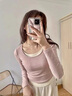 假兩件修身打底衫長(cháng)袖t恤女內搭春秋季薄款2026新款收腰短款上衣 粉色 M （80-95斤） 曬單實(shí)拍圖