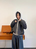 DXOT復(fù)古小眾休閑長(zhǎng)袖單排扣卡其色外套女秋季新款寬松顯瘦短款外套潮 灰色內(nèi)搭連帽衛(wèi)衣（單件） M 曬單實(shí)拍圖