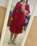 尚都比拉春秋气质女神范裙子方领收腰显瘦赫本风中长款连衣裙女 红色 XL  晒单实拍图