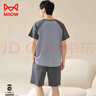 貓人（MiiOW）睡衣男純棉家居服春夏款短袖寬松休閑風(fēng)男士睡衣套裝薄款 【100％純棉 柔軟親膚】淺沐年華 3XL 建議體重160-180斤 曬單實(shí)拍圖