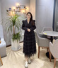 AUI西裝連衣裙女2023秋季新款名媛氣質(zhì)假兩件黑色中長款網(wǎng)紗蛋糕裙 黑色 S 曬單實(shí)拍圖