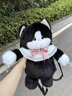 萌娛會(huì )跑步的貓玩偶包 可愛(ài)貓咪包包公仔斜挎雙肩包女生玩偶布娃娃毛 黑貓包包+圍兜蜜糖 45cm包包款(贈雙肩帶) 曬單實(shí)拍圖