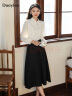 朵以（Duoyi）2024春季新款新中式国风盘扣提花半身裙设计感中长款显瘦A字裙女 黑色 M 实拍图