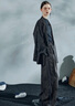 日著原創(chuàng)香云紗西裝2024年秋季新款女裝寬松通勤條紋真絲西服外套 尋黑 S 曬單實(shí)拍圖