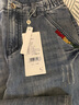 善己哈倫老爹褲子女口袋撞色刺繡文藝小腳蘿卜褲松緊腰顯瘦九分褲 牛仔藍 L 【現貨發(fā)售】 曬單實(shí)拍圖