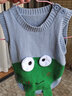 迪尼豆豆嬰兒馬甲外出寶寶春秋針織毛線(xiàn)外套薄款外穿洋氣小背心兒童男馬甲 毛線(xiàn)馬甲 雙側扣 青蛙灰藍 66碼（建議0-4月） 曬單實(shí)拍圖