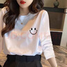 卡維澤 CAVIEZEL白色長(cháng)袖t恤女春秋款寬松純棉百搭正肩上衣圓領(lǐng)衫女學(xué)生長(cháng)袖 長(cháng)袖笑臉smile M【80-105斤】 曬單實(shí)拍圖