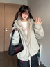 唐菓蜜羽絨棉服女冬季2025新款韓版時(shí)尚毛領(lǐng)美式復古夾克加厚保暖棉衣女 杏灰色 M 曬單實(shí)拍圖