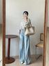 對白復古寬松直筒闊腿牛仔褲女2025秋季新款小個(gè)子捏褶顯瘦拖地褲 牛仔淺灰 27 曬單實(shí)拍圖