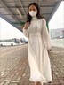 BMOI法式白色高領(lǐng)連衣裙2025春夏女仙女溫柔風(fēng)感設(shè)計(jì)感小眾裙子 米白色 S 曬單實(shí)拍圖