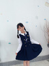 IVY HOUSE常春藤兒童裝女童大小童秋季新款學(xué)院風(fēng)假兩件撞色西服面料連衣裙 深藍（（附帶領(lǐng)帶）） 140 曬單實(shí)拍圖