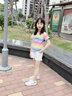 小豬彼特女童短袖t恤2026夏季新款潮T兒童韓版寬松條紋上衣中大童夏裝 3505彩虹條 170 cm 曬單實(shí)拍圖