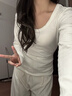 LDBEU領(lǐng)正肩長(cháng)袖打底衫女新款秋冬季基礎款修身顯瘦純色內搭T恤上衣潮 白色 S 曬單實(shí)拍圖