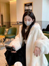 皮爾卡丹（pierre cardin）環(huán)保水貂絨中長(cháng)款皮草外套女冬2025新款連帽皮毛一體毛毛大衣寬松 米白色 M 【101-120斤穿】 曬單實(shí)拍圖