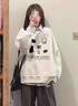 美式復(fù)古灰色圓領(lǐng)落肩衛(wèi)衣女2024春秋新款oversize印花小個(gè)子上衣 白灰色【春秋薄款】 M 曬單實(shí)拍圖
