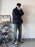 衣然呈品復(fù)古加絨牛仔褲男款春秋季美式vibe高街修身直筒高腰微喇褲子男褲 藍(lán)色加絨 L 【建議120-135斤】 曬單實(shí)拍圖