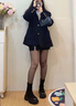 達芙妮厚底增高短靴女春秋單靴2025早秋靴子小個子黑色彈力靴瘦瘦靴圓頭 黑色 35 曬單實拍圖