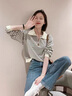 DAVEY MODE條紋毛衣早春秋冬季2025年新款女裝衛(wèi)衣外套女百搭寬松顯瘦針織衫 杏色【zt】 L 【建議100-120斤】 曬單實(shí)拍圖