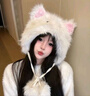 溪谷幽幽可愛(ài)發(fā)夾貓咪毛絨帽子女秋冬季加厚保暖防寒護耳雷鋒帽護頸圍脖 貓咪毛絨帽 均碼 曬單實(shí)拍圖
