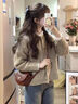 針織衫女小香風(fēng)外套秋冬新款2025年小個(gè)子開(kāi)衫慵懶風(fēng)洋氣百搭上衣 卡其杏色 【不易縮水抗起球】 均碼 【推薦80-140斤】 曬單實(shí)拍圖