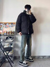 衣然呈品復(fù)古加絨牛仔褲男款春秋季美式vibe高街修身直筒高腰微喇褲子男褲 藍(lán)色加絨 L 【建議120-135斤】 曬單實(shí)拍圖