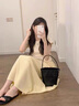 丹珠娜（DanZhuNa）小香風連衣裙夏季新款茶系穿搭小個子法式長裙子女裝兩件套裝衣服 上衣+黃色裙子 M 曬單實拍圖