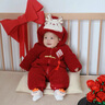 班喜迪嬰兒衣服秋冬裝嬰幼兒寶寶新年連體衣百天周歲禮服外出過(guò)年拜年服 紅色 73cm 曬單實(shí)拍圖