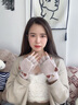 MAINLYKITTY毛線手套女冬季可愛(ài)手套保暖毛絨防寒翻蓋半指手套2024新款送女友 卡其色-禮盒裝 曬單實(shí)拍圖