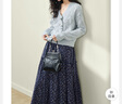 闊色（kuose）法式藏藍色木耳邊碎花半身裙女夏季新款高腰顯瘦修身長(cháng)裙 花色 S 曬單實(shí)拍圖