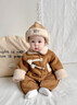 G.DUCKKIDS小月齡寶寶冬裝韓版洋氣嬰兒衣服加絨加厚連體爬服冬幼兒外出抱衣 【加絨加厚】棕色 90cm 曬單實(shí)拍圖