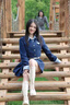 LISCN秋冬美式學院風假兩件上衣套裝新款女裝辣妹感百褶短裙兩件套女裝 套裝*8051藏青色外套+半身裙腰帶 S 曬單實拍圖