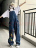 索菲堡 美式復(fù)古鹽系高街2023夏牛仔背帶褲女個性風(fēng)小個子嘻哈連體長褲 深藍(lán)色 L 曬單實拍圖