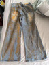 衣然呈品扎染破洞牛仔褲男直筒美式vibe風(fēng)復古痞帥嘻哈高街休閑長(cháng)褲子男 藍色 L【建議體重110-120斤】 曬單實(shí)拍圖