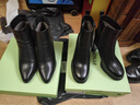 百田森 PETINSON真皮時(shí)裝靴女秋冬新款粗高跟東北保暖羽絨靴短筒靴子 黑色（羽絨里） 37 曬單實(shí)拍圖