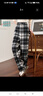 Halo Queen加絨休閑褲女秋冬格子韓版加厚寬松百搭顯瘦潮流闊腿褲H144K3004 曬單實(shí)拍圖