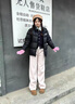棉致羊羔絨千鳥(niǎo)格顯瘦加絨加厚闊腿褲子女秋冬季寬松直筒休閑褲女士 粉色【2221羊羔絨28.5】 L 105-115斤 曬單實(shí)拍圖