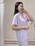 蘭卓麗（Langerie）家居服女上下套裝短袖九分褲睡衣寬松柔軟舒適可外穿春夏季 馬卡龍紫 L （165/92A） 曬單實(shí)拍圖