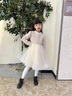 小咔衣濃女童禮服長(cháng)袖兒童生日公主裙主持人鋼琴演出服花童婚紗小女孩秋冬 香檳色X003長(cháng)袖短款 130 曬單實(shí)拍圖