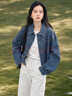 對白新復(fù)古回潮丹寧豎條紋牛仔外套女2025秋新款小個(gè)子寬松短款上衣 牛仔藍(lán) XL 曬單實(shí)拍圖