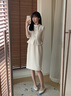 AD米色連衣裙氣質(zhì)名媛高端女神范假兩件圓領(lǐng)正裝千金風(fēng)套裝裙 米色連衣裙 S 曬單實(shí)拍圖