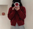 PMOG秋冬款針織衫女上衣雙拉鏈短款毛衣開衫外套女秋季別致小個(gè)子加厚 紅色 M [建議85-100斤] 曬單實(shí)拍圖