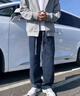 牛仔褲男春夏季直筒寬松休閑褲子男港風潮流闊腿褲美式高街長褲子 111深藍 L 曬單實拍圖