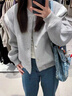 派吉鯊棒球服外套女秋冬2026新款小個(gè)子韓系寬松夾克初春短上衣 灰色【面料】 春秋薄款 S 建議80-90斤 曬單實(shí)拍圖